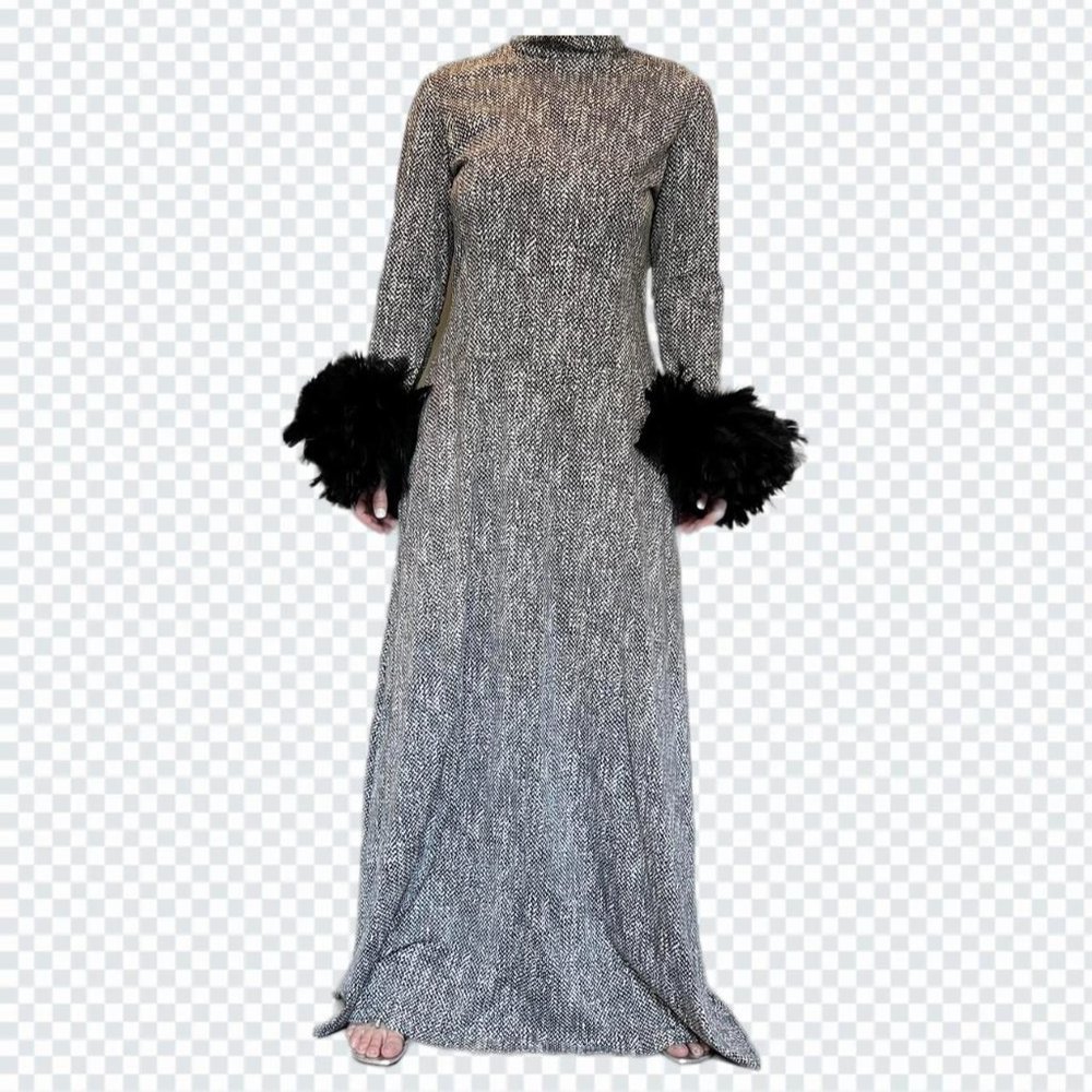 Vintage Handmade Feather Dress Women's Black and Grey Dress